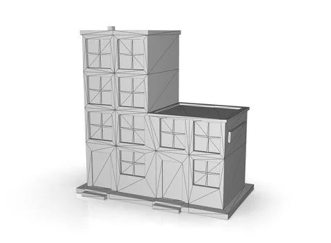 Isometric icon or infographic element representing low poly factory building, イラスト素材