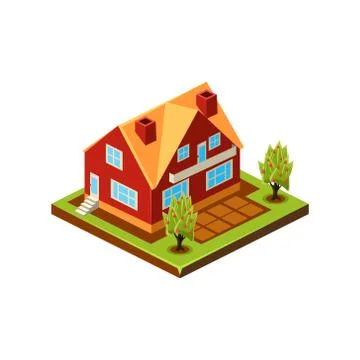 Isometric icon representing modern house with backyard Stock Illustration