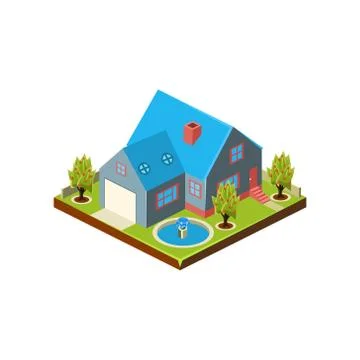 Isometric icon representing modern house with backyard Stock Illustration