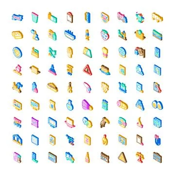 Isometric icon set for business technology and food Stock Illustration