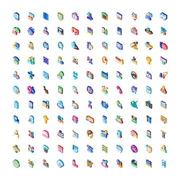 Isometric icon set communicating business and technology concepts Illustrazione stock