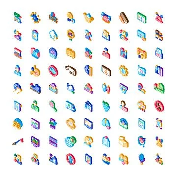 Isometric icon set depicting diverse modern services Stock Illustration