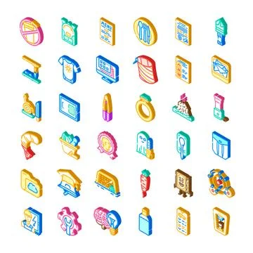 Isometric icon set depicting various everyday objects and concepts 스톡 일러스트