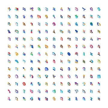 Isometric icon set developing business technology concepts Illustrazione stock