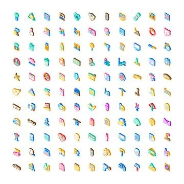 Isometric icon set developing graphic design elements Stock Illustration