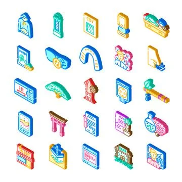 Isometric icon set developing various business and technology solutions 스톡 일러스트