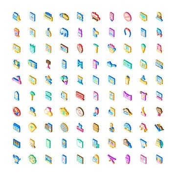 Isometric icon set diverse collection illustrating various concepts Stock Illustration