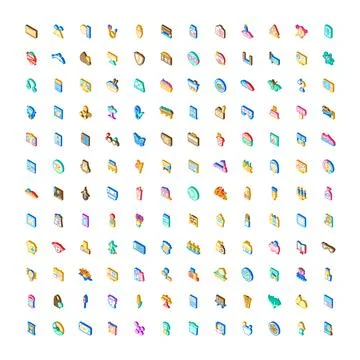 Isometric icon set diverse concepts flat design Stock Illustration