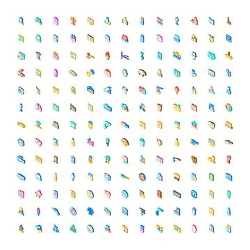 Isometric icon set diverse objects symbols graphics collection Stock Illustration
