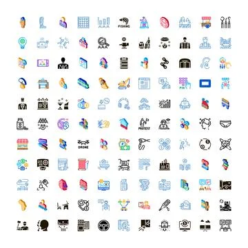 Isometric icon set illustrating diverse business and lifestyle concepts Stock Illustration