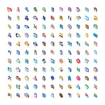 Isometric icon set illustrating a diverse digital concept collection Stock Illustration