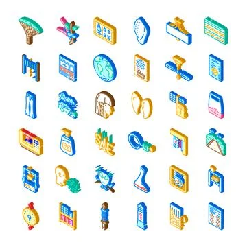 Isometric icon set illustrating technology healthcare lifestyle nature and .. Illustrazione stock