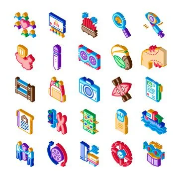 Isometric icon set illustrating various concepts Stock Illustration