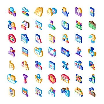 Isometric icon set illustrating various business concepts Stock Illustration