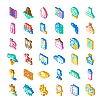 Isometric icon set illustrating various concepts and objects Stock Illustration