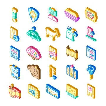 Isometric icon set illustrating various digital and real world concepts イラスト素材
