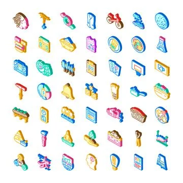 Isometric icon set illustrating various objects and concepts Ilustração Stock