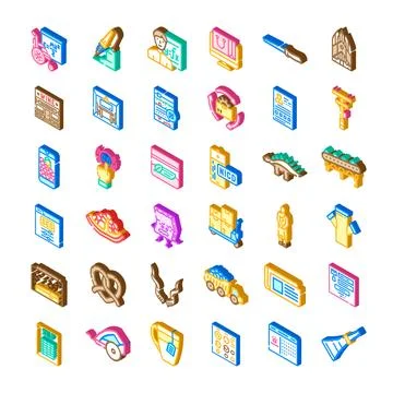 Isometric icon set illustrating various business and technology concepts Stock Illustration
