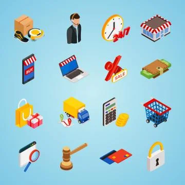 Isometric icon set for internet shopping Illustrazione stock