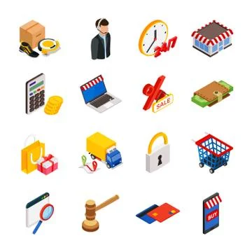 Isometric icon set for internet shopping Stock Illustration