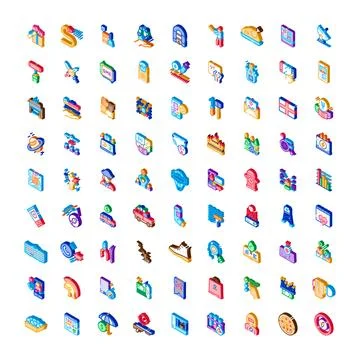 Isometric icon set presenting diverse symbols for business and technology Stock Illustration