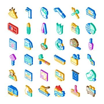 Isometric icon set presenting various business lifestyle concepts Stock Illustration