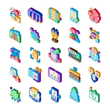 Isometric icon set representing abstract technology and business concepts 스톡 일러스트