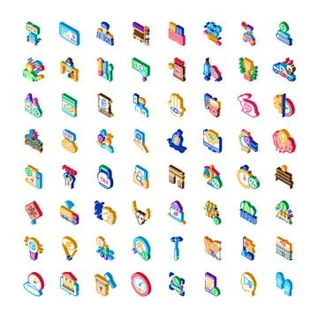Isometric icon set representing abstract business concepts Stock Illustration