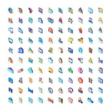 Isometric icon set representing business and lifestyle concepts Stock Illustration