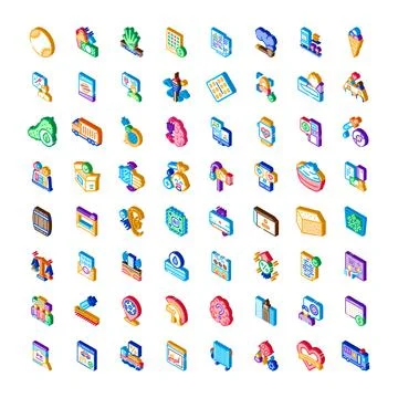 Isometric icon set representing business and technology concepts イラスト素材