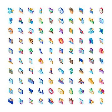 Isometric icon set representing business and lifestyle concepts Stock Illustration
