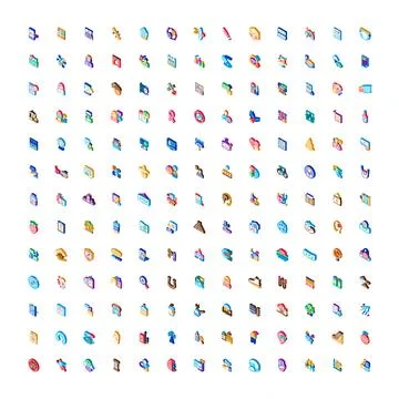 Isometric icon set representing business and finance concepts Stock Illustration