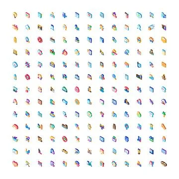 Isometric icon set representing business technology and lifestyle concepts Stock Illustration