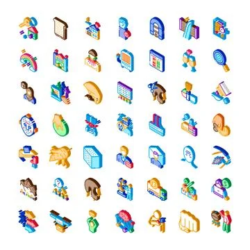 Isometric icon set representing business technology and science concepts Stock Illustration