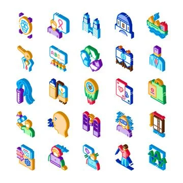 Isometric icon set representing business and lifestyle concepts Ilustración de archivo