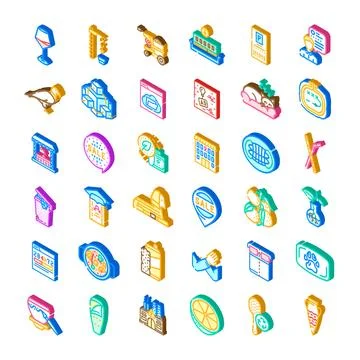 Isometric icon set representing business and travel Stock Illustration