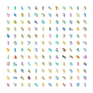 Isometric icon set representing business technology and services Stock Illustration