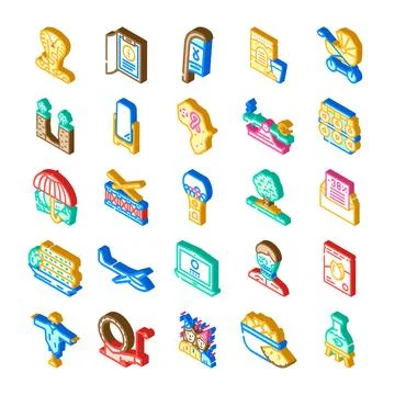 Isometric icon set representing concepts and objects Stock Illustration