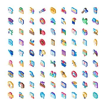 Isometric icon set representing digital technology and business concepts イラスト素材