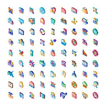 Isometric icon set representing digital technology and business concepts イラスト素材