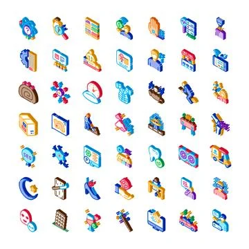 Isometric icon set representing digital technology concepts 스톡 일러스트