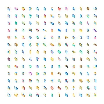 Isometric icon set representing digital and business concepts Stock Illustration