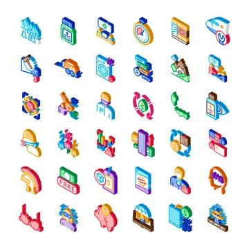 Isometric icon set representing diverse global concepts Stock Illustration