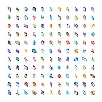 Isometric icon set representing diverse business and lifestyle concepts Stock Illustration