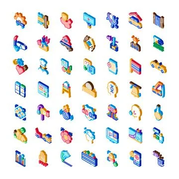 Isometric icon set representing diverse concepts Stock Illustration