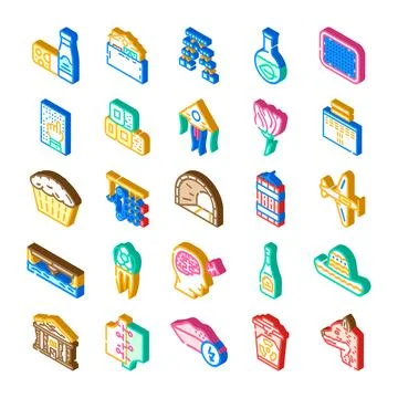 Isometric icon set representing diverse elements collection 스톡 일러스트
