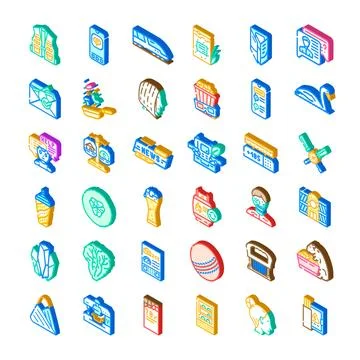 Isometric icon set representing diverse business and lifestyle concepts Stock Illustration