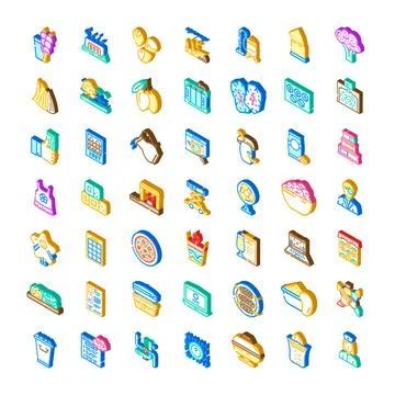 Isometric icon set representing diverse digital elements Stock Illustration