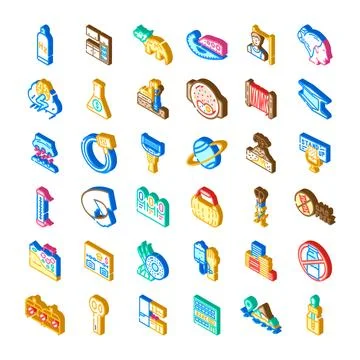 Isometric icon set representing diverse modern concepts Stock Illustration
