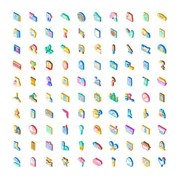 Isometric icon set representing diverse digital concepts Illustrazione stock